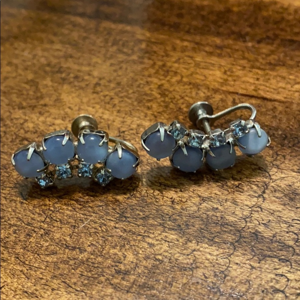 Blue stone blue “diamond” screw-back earrings